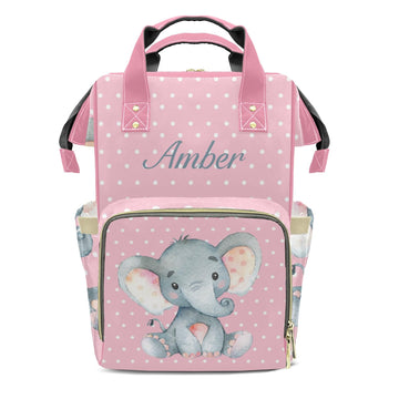 XOZOTY Polka Dot Elephant Pink Diaper Bags Backpack Personalized Baby Nursing Nappy Travel Tote Bag Gifts for Mom Girl