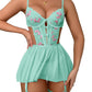 Wdirara Women 'S Floral Embroidery Mesh Split Cut Out Babydoll Lingerie Slip Dress Light Green Medium