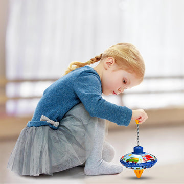 Beeqoo Retro Spinning Top Tin Toy For Kids - Fun Vehicle Classic Toys - Toddler Traditional Spin Tops - Metal Fidget Spinner For