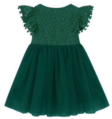 Rjxdlt Toddler Girl Dress Baby Girl Tulle Dress Flutter Sleeve Tutu Flower Girl Dress 6 Years Dark Green 396