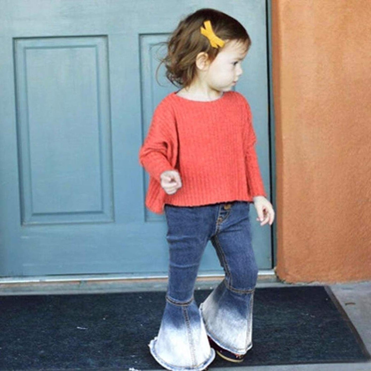 Modntoga Baby Girls Denim Bell Bottom Jeans Vintage Toddler Kid Flare Pants Jeans Western Little Cowgirl Outfit Hippie Pants (Da