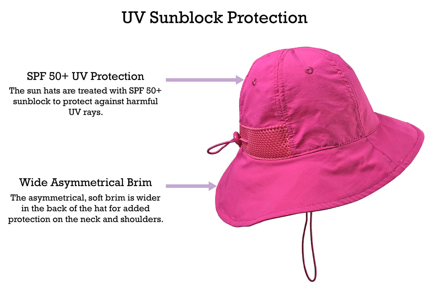 Nice Caps Kids Sun Hats Upf 50+ Uv Protection 2-Pack Boys Girls Toddler Adjustable Mesh Lined (Neon Pink/Neon Purple - Pack, 59C