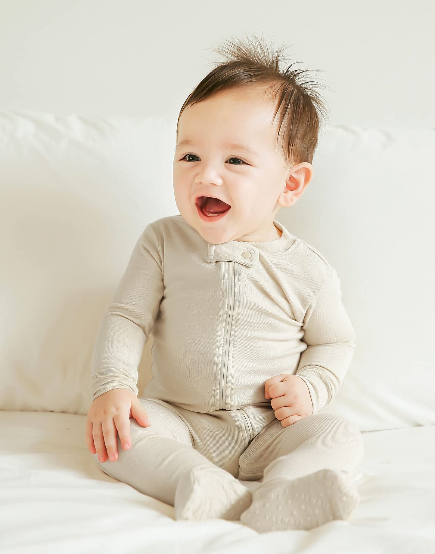 Vaenait Baby Toddler Boys Girls Solid Footie Pajama Cozy Modal Ivory 18M