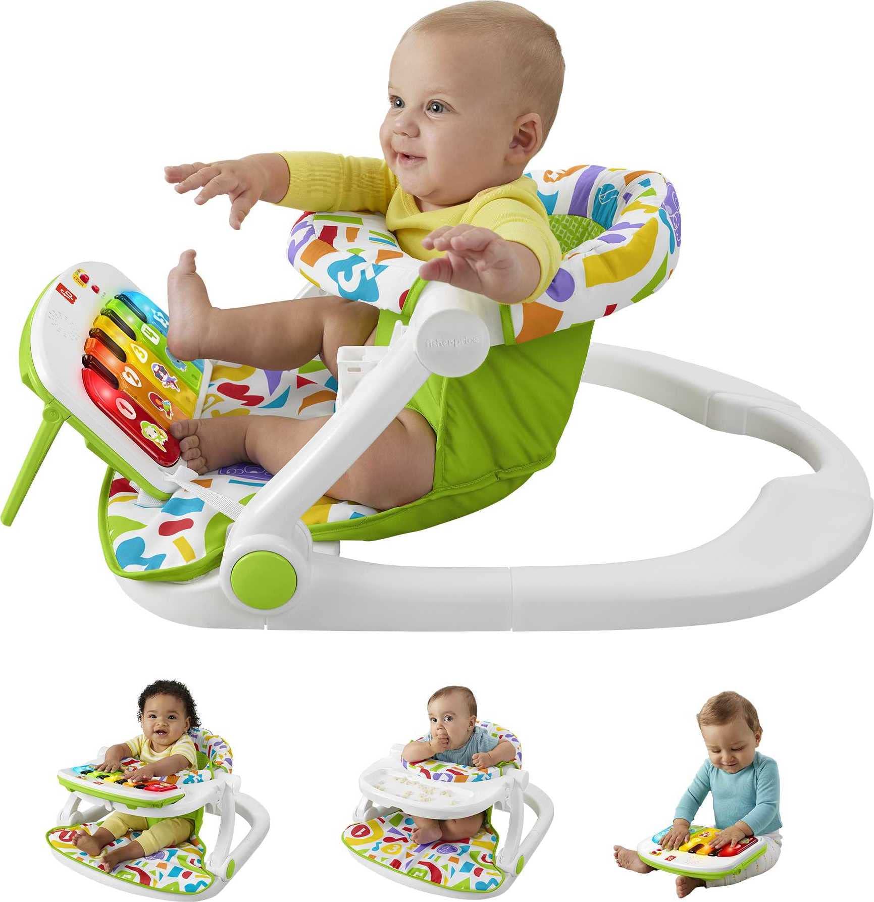 Fisher-Price Portable Baby Chair Kick & Play Deluxe Sit-Me-Up Seat with Piano Learning Toy and Snack Tray for Infants to Toddler