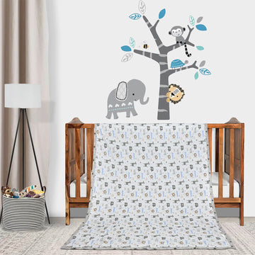 Florida Grey Cotton Kids Reversible Baby Blanket/AC Dohar | Soft & Lightweight Baby Bed Blanket for Newborns & Kids (110x140 cm)