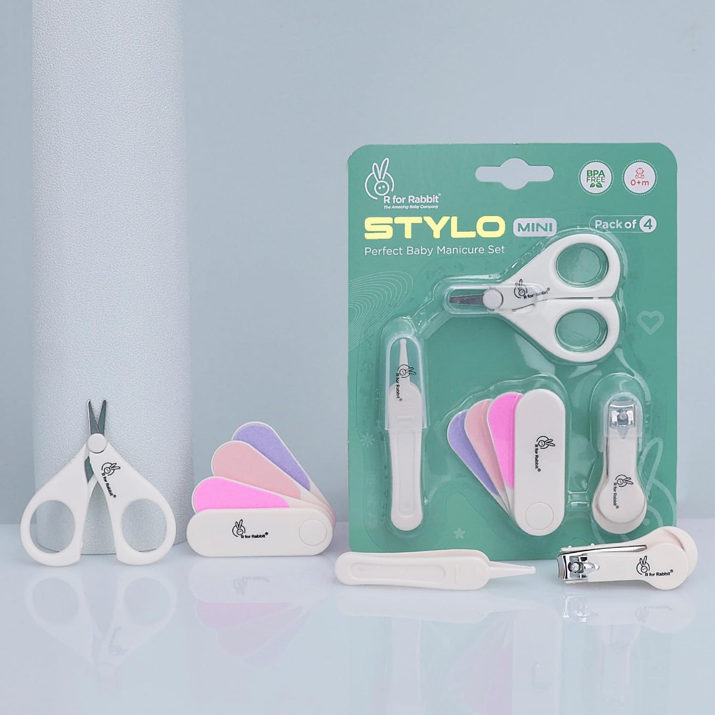 R For Rabbit Stylo Mini New Born Baby 4 In1 Nail Grooming Kit For Baby Manicure Set With Kids Nail Cutter,Tweezer, Filer And Sci