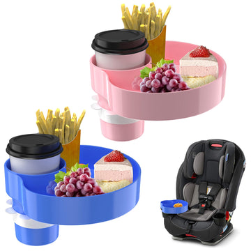 Sspont [2 Packs] Kids Car Seat Tray, Travel Tray With Cup Holder For Toddler, Kids Car Seat Food Snack Tray For Road Trip, Strol