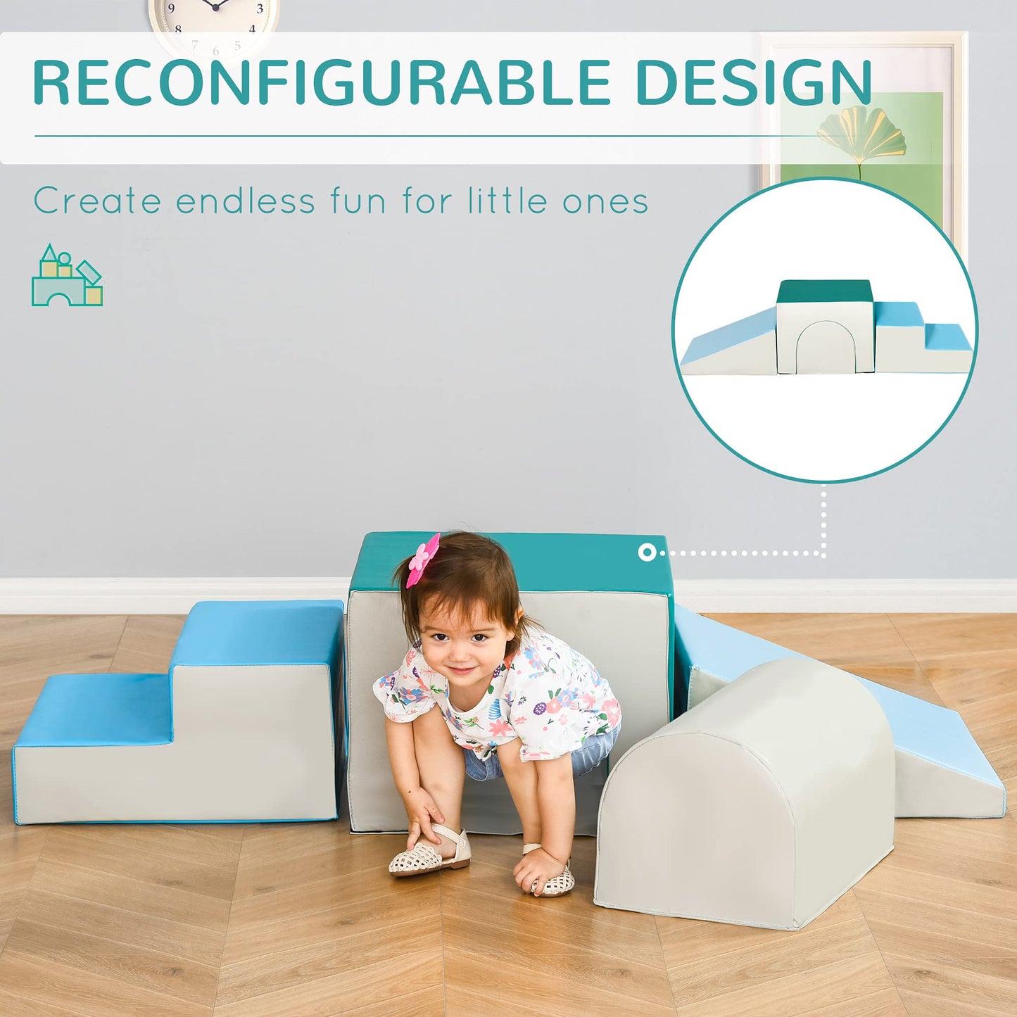 Qaba Climbing Toys For Toddlers And Children, Easy-To-Clean 4 Piece Soft & Safe Kids Foam Play Set For Crawling Or Sliding, Mult