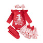 Beqeuewll Baby Girl Valentines Day Outfits Letter Print Long Sleeve Romper Tutu Skirt Headband Set Newborn Baby Girls Clothe (1S