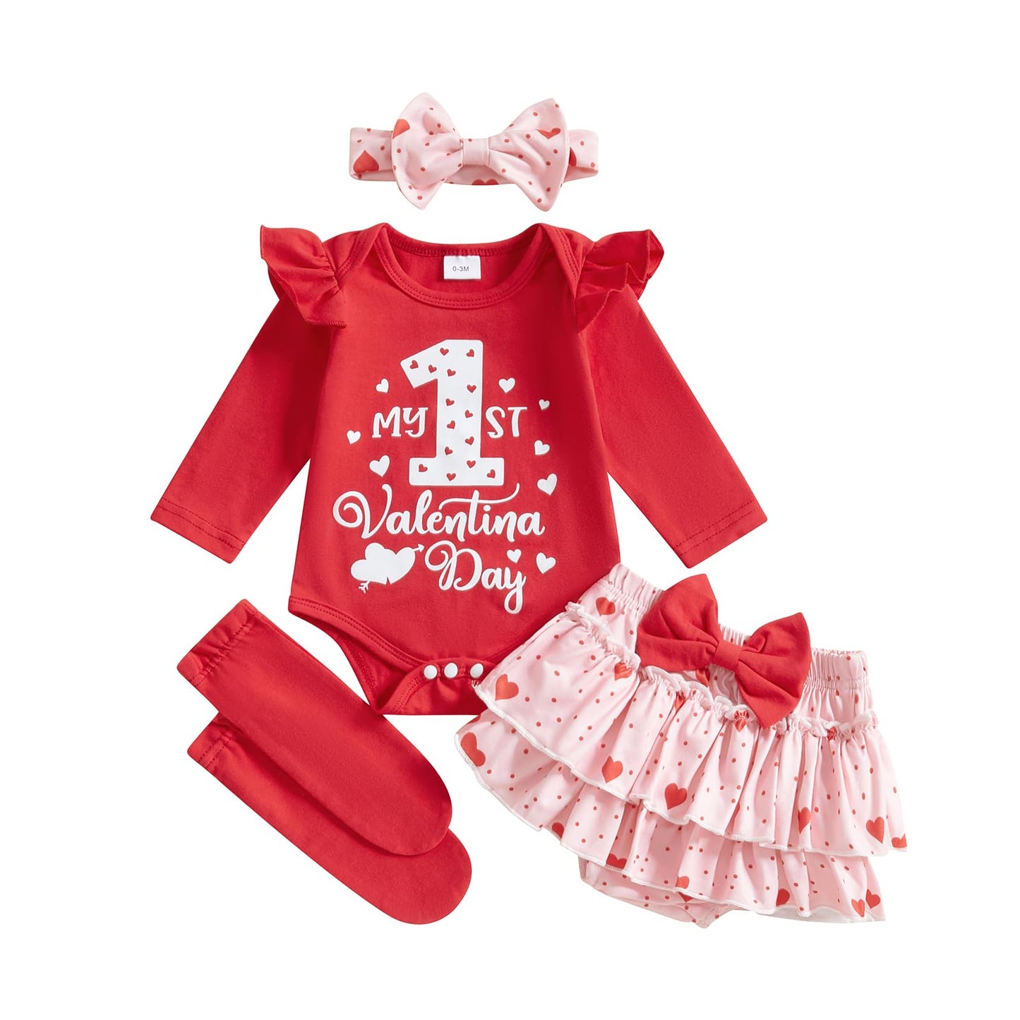 Beqeuewll Baby Girl Valentines Day Outfits Letter Print Long Sleeve Romper Tutu Skirt Headband Set Newborn Baby Girls Clothe (1S
