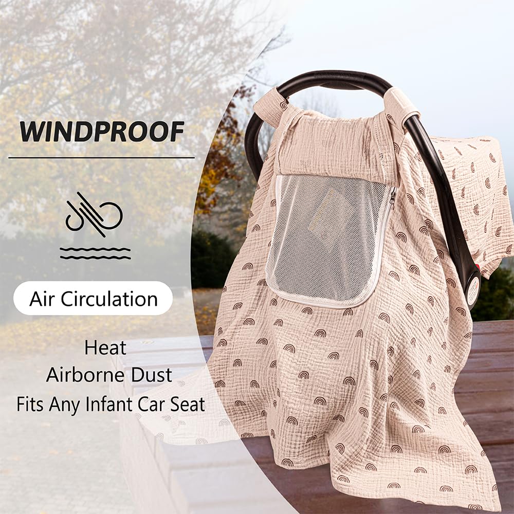 Primlect Car Seat Cover Baby, 100% Muslin Baby Car Seat Cover, 3 In 1 Carseat Sover, Carseat Cover For Baby Easy To Get In & Out