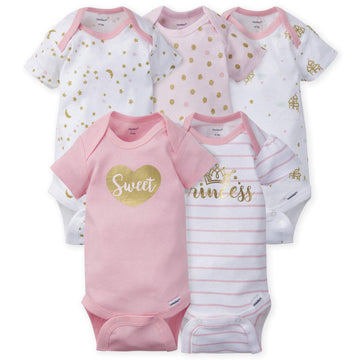 Gerber Baby Girls 5-Pack Short Sleeve Variety Onesies Bodysuits Princess Arrival 6-9 Months