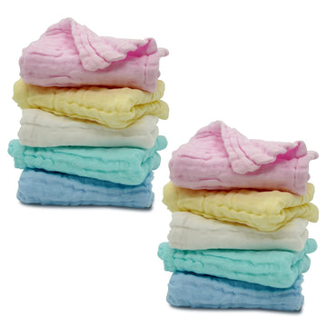 Arsaha Pack Of 10 Baby Muslin Washcloths Set (12   X12   ), 6 Layers Multi-Colored Baby Washcloths Made Of 100% Organic Cotton H