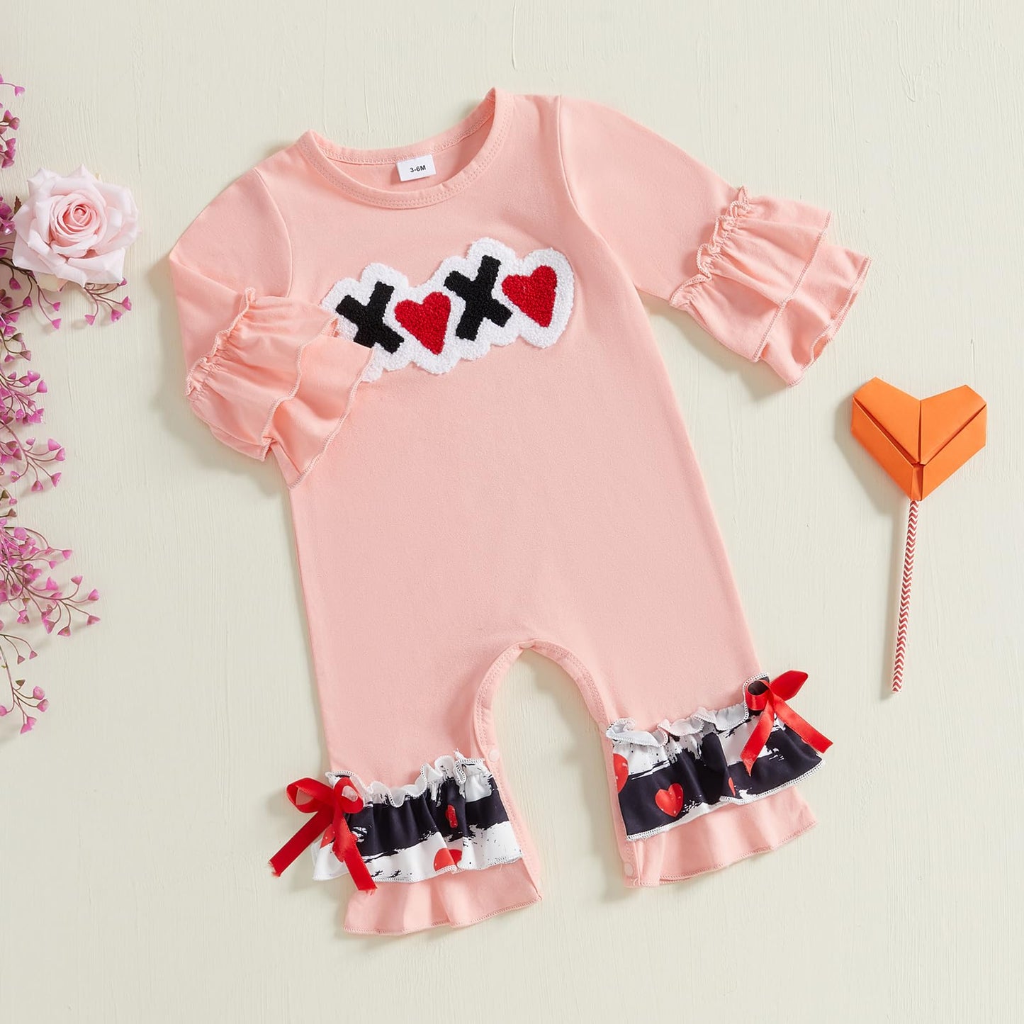 Fiomva My First Valentines Day Baby Girl Outfit Newborn One Piece Jumpsuit Infant Long Sleeve Romper Toddler Fall Clothes (B Emb