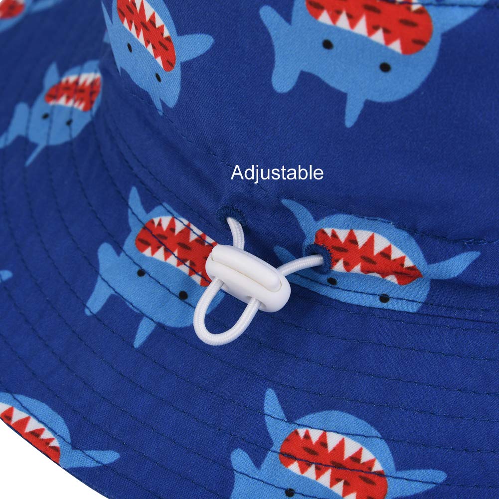 Baby Sun Hat Adjustable - Outdoor Toddler Swim Beach Pool Hat Kids Upf 50+ Wide Brim Chin Strap Summer Play Hat(Shark, 54Cm),3-5