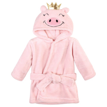 Hudson Baby Unisex Baby Plush Animal Face Bathrobe, Pig, 0-9 Months