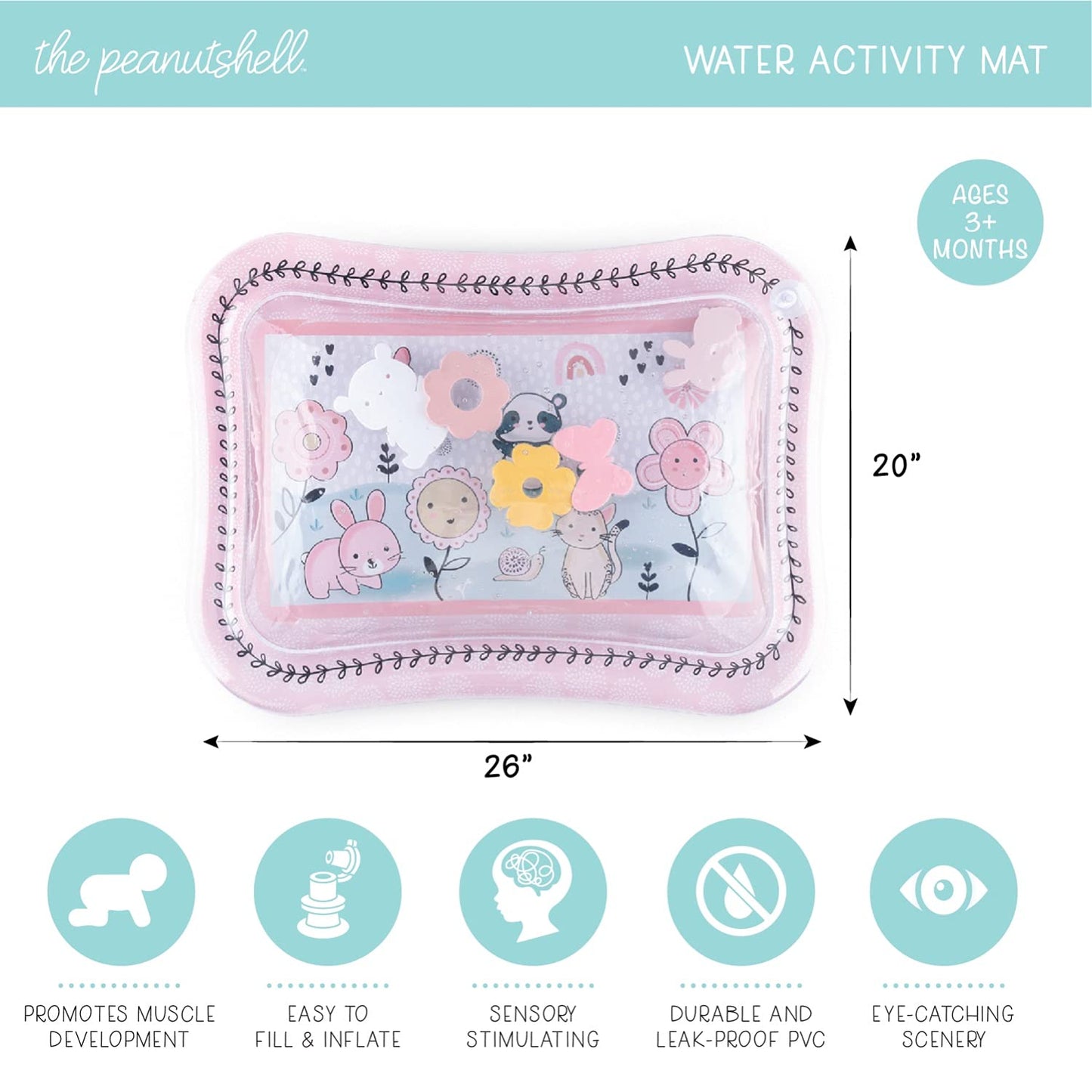 The Peanutshell Tummy Time Water Play Mat Girls Or Boys - High Contrast Sensory Developmental Toy, Newborn & Infant Baby Toys 0-
