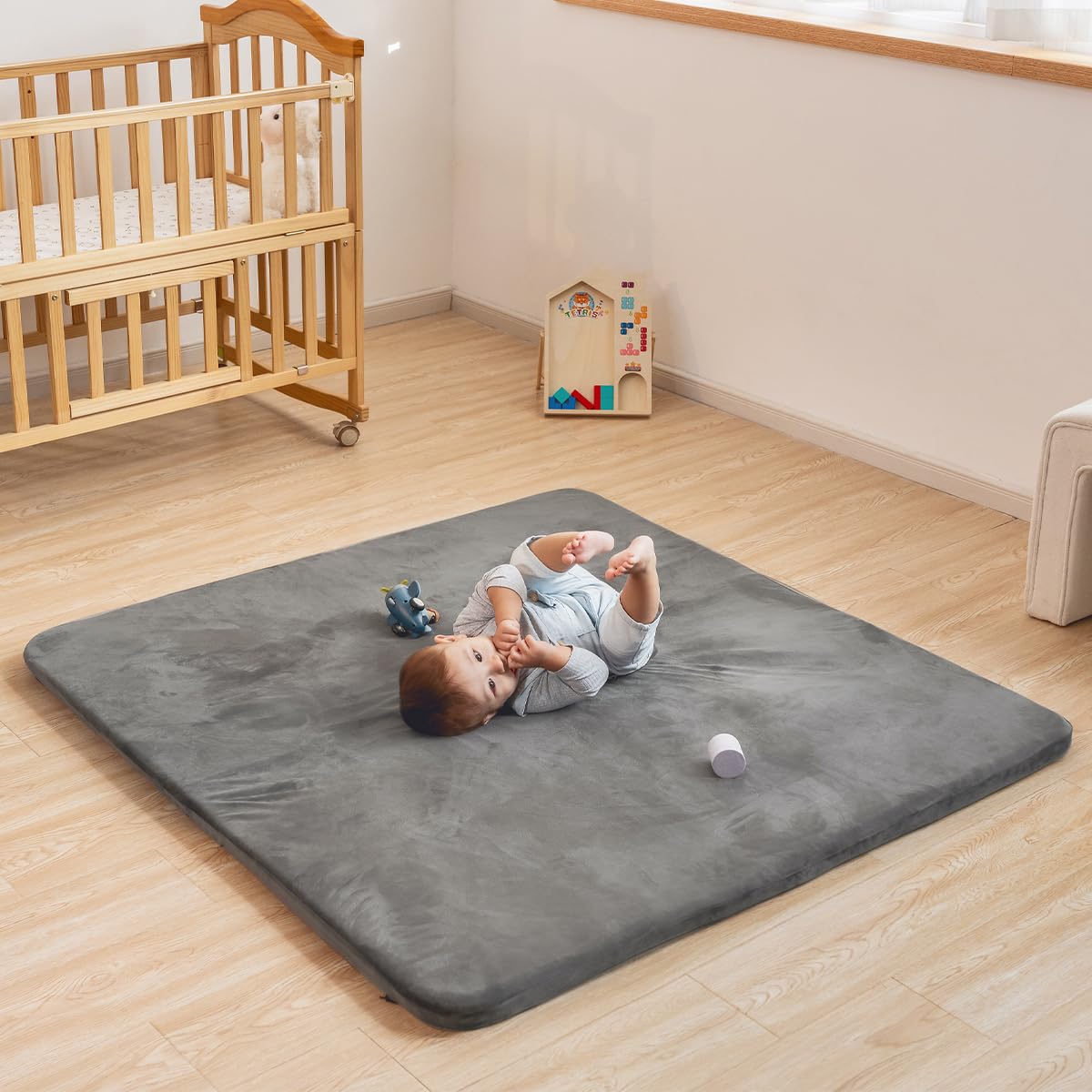 Uniency Baby Play Mat For Floor, 71X59 Thick Foam Soft Padded Playpen Mat With Machine Washable Removable Cover For Babies And T