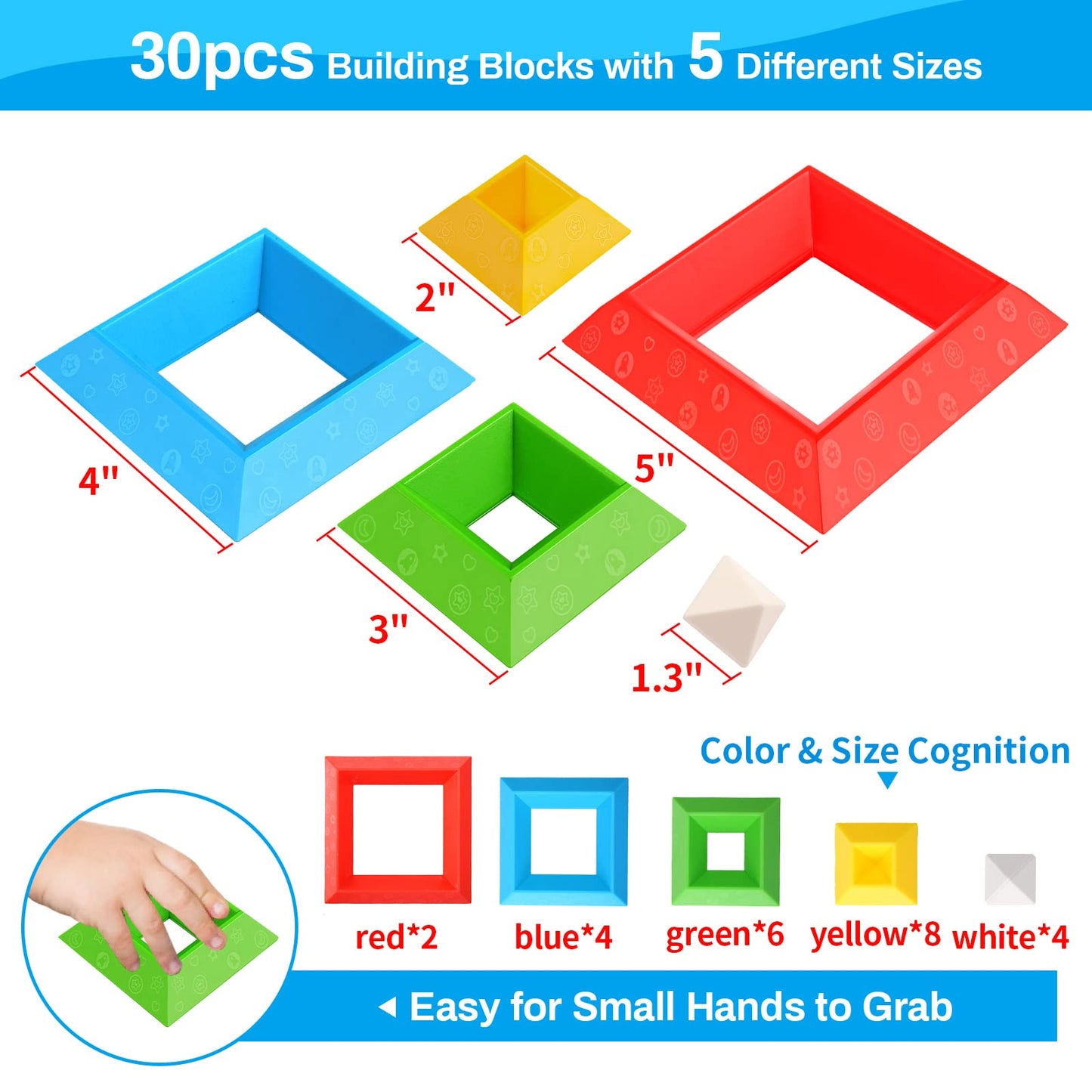 Hieoby Montessori Toys for 1 2 3 4 Year Old Boys Girls Toddlers Preschool Learning Activities 30Pcs Building Blocks Stacking Edu