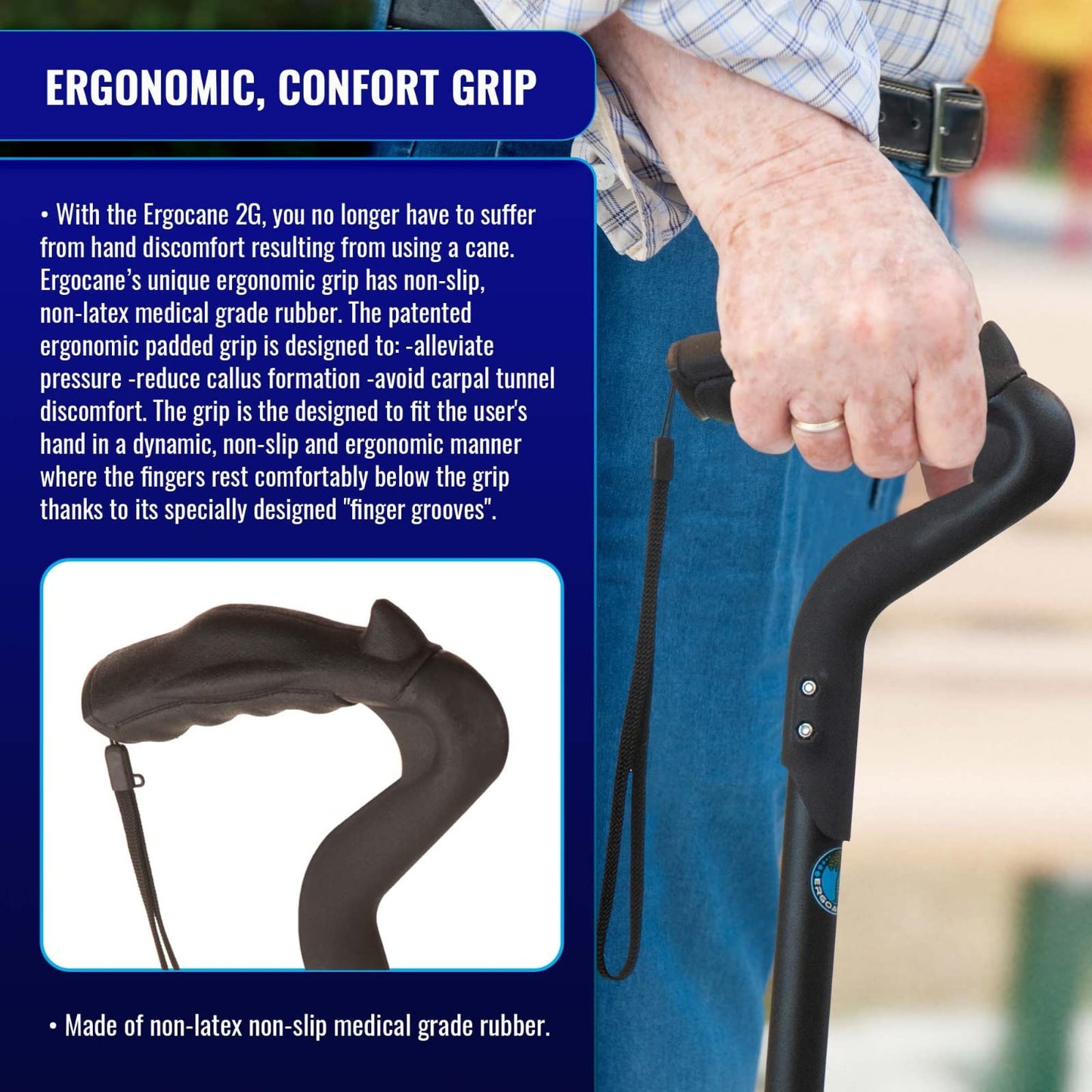 Ergocane 2G By Ergoactives As Seen On Tv. Spring-Assisted Shock Absorber Fully-Adjustable Ergonomic Cane, Newly Released, Equipp