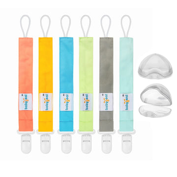Babygoal Neutral Pacifier Clips With 2Pcs Pacifier Cases, 6 Pack Binky Paci Holder And Leash For Boys And Girls Fits For Most Pa