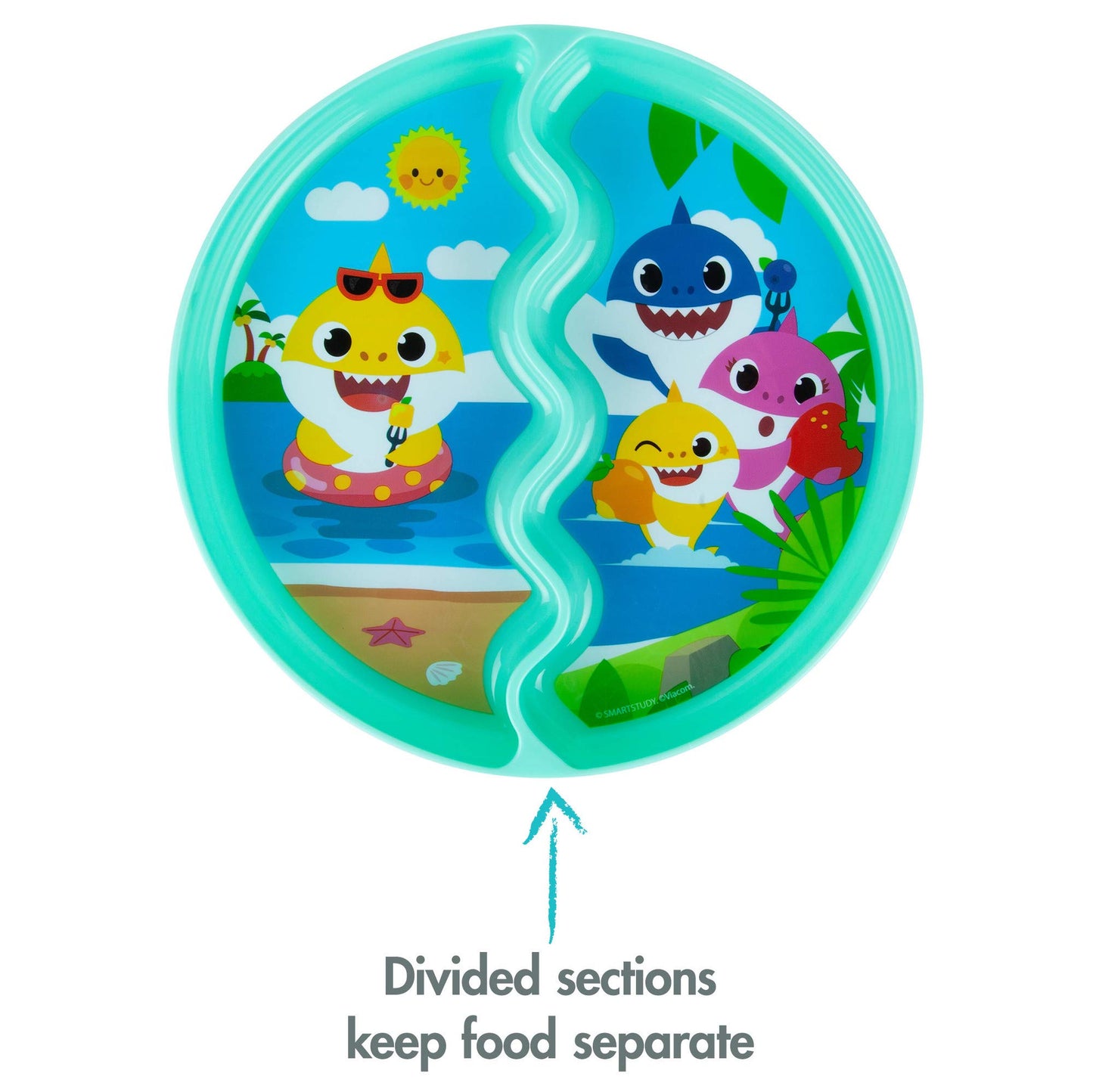 The First Years Pinkfong Baby Shark Divided Suction Plate- Dishwasher Safe Baby Plates With Suction Cups - Baby Feeding Essentia