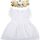 Bgfks Baby Girl Tutu Dress Elegant Lace Pom Pom Flutter Sleeve With Flower Headband Set(White,2T)