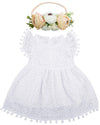 Bgfks Baby Girl Tutu Dress Elegant Lace Pom Pom Flutter Sleeve With Flower Headband Set(White,3T)