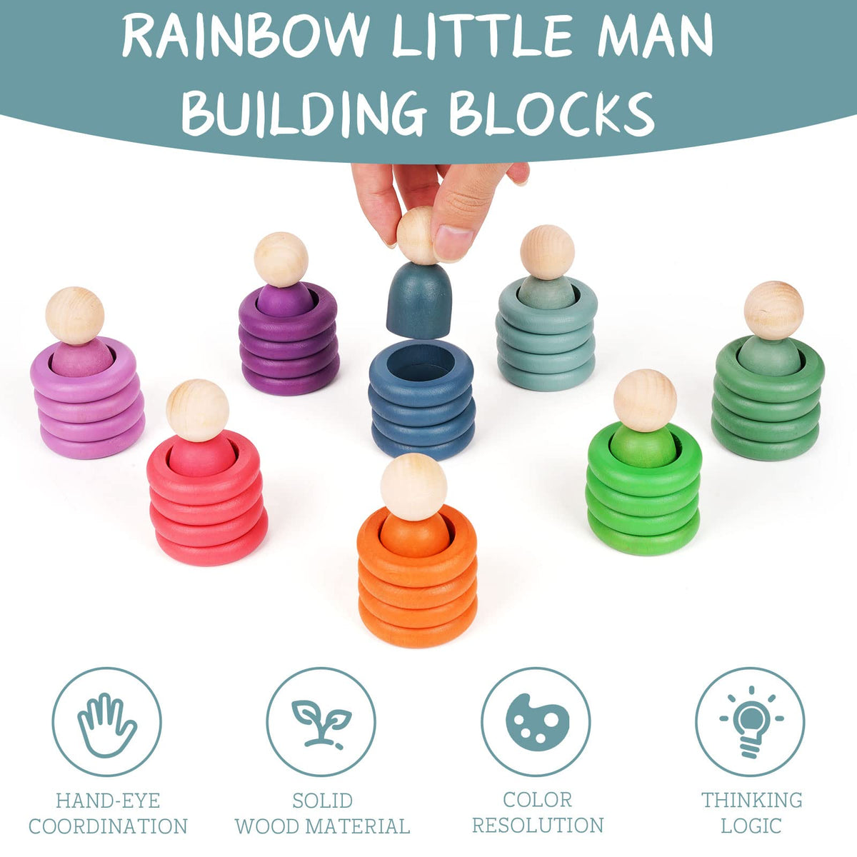 Color Sorting Ditachable Rings Montessori Toys Wooden Color Sorting Stacking Rings Toy Rainbow Wooden ...