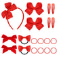 Set of 19 Red Bow School Hair Accessories, Uniform Velvet & Ribbon Hair Ties Headband Hair Clips Set for Little Girls Toddler Ki
