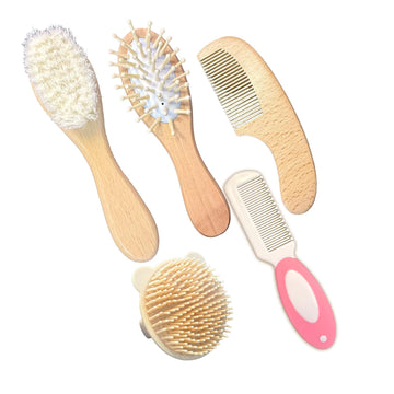 COLAYERIST 5PCS Baby Brush and Comb Set, Baby Hair Brush with Soft Goat Bristles, Cradle Cap Brush for Cradle Cap Care, Baby Car