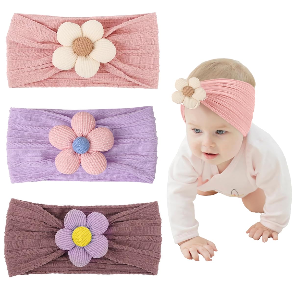 Snowie Soft Baby Headbands Stretchy Cute Flower Babys Hairband Set For Girls Headbands For Babies Girls Newborn Baby Essential P