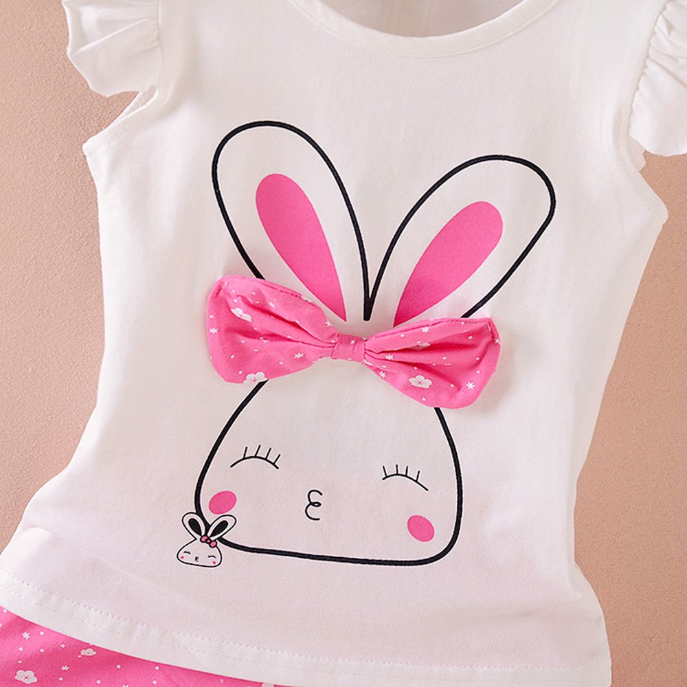 Mh-Lucky Baby Girl Clothes Outfits Short Sets 2 Pieces With T-Shirt + Short Pants (T-Red+White, 24 Months)