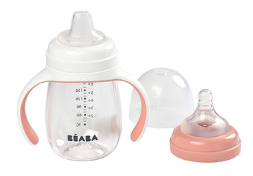 Beaba 2-In-1 Baby Bottle To Transition Sippy Cup, No Spill Sippy Cup, Includes Removable Handles, Silicone Baby Bottle Nipple An