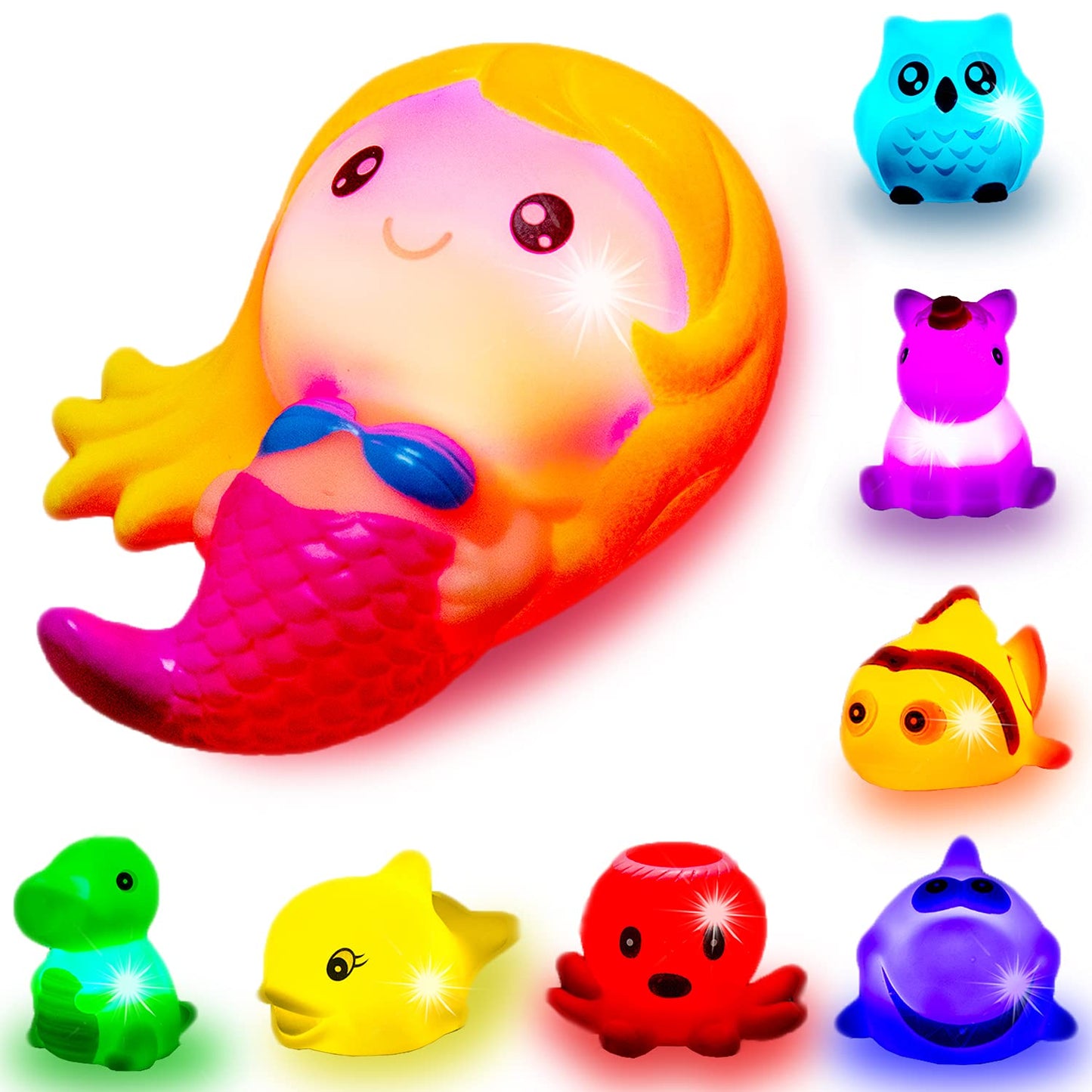 Bath Toys for Toddlers Baby 8 Pack Light Up Toys - Bathtub Toy Flashing Colourful LED Light Shower Bathtime for Kids Infants Sha