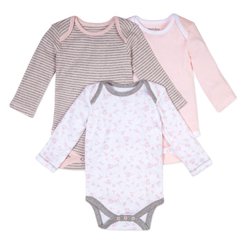Burts Bees Baby Unisex Baby Bodysuits, 3-Pack Long  Short-Sleeve One-Pieces, 100 Organic Cotton Bodysuit, Dusty Dandelions, 3 Mo