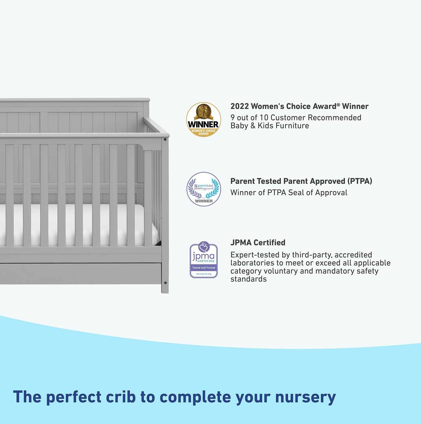 Graco Hadley 5-in-1 Convertible Crib with Drawer (Pebble Gray) - GREENGUARD Gold Certified, Crib with Drawer Combo, Full-Size Nu