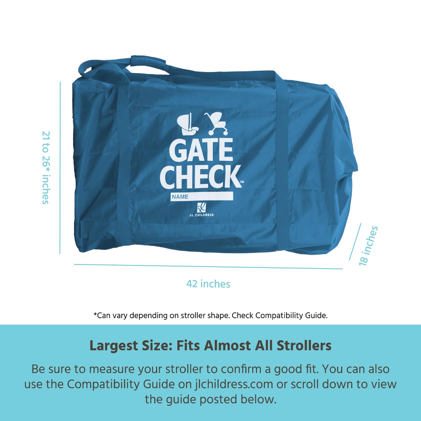 J.L. Childress Gate Check Bag For Single & Double Strollers - Stroller Bag For Airplane - Large Stroller Travel Bag For Airplane