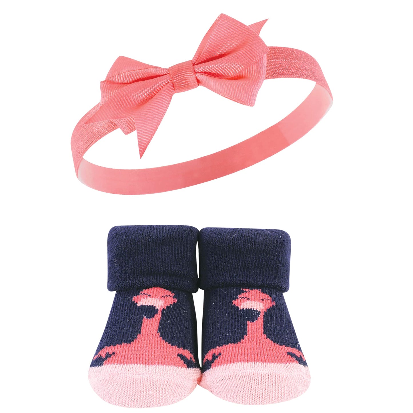 Hudson Baby Baby Girls' Headband And Socks Giftset, Flamingo 10-Pack, One Size