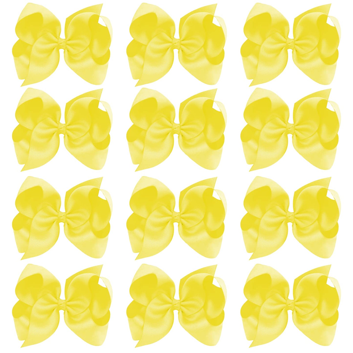Oaoleer Big Hair Bows For Girls 12 Pcs 6' Yellow Grosgrain Ribbon Large Boutique Bow Alligator Clips Hair Accessories For Toddl