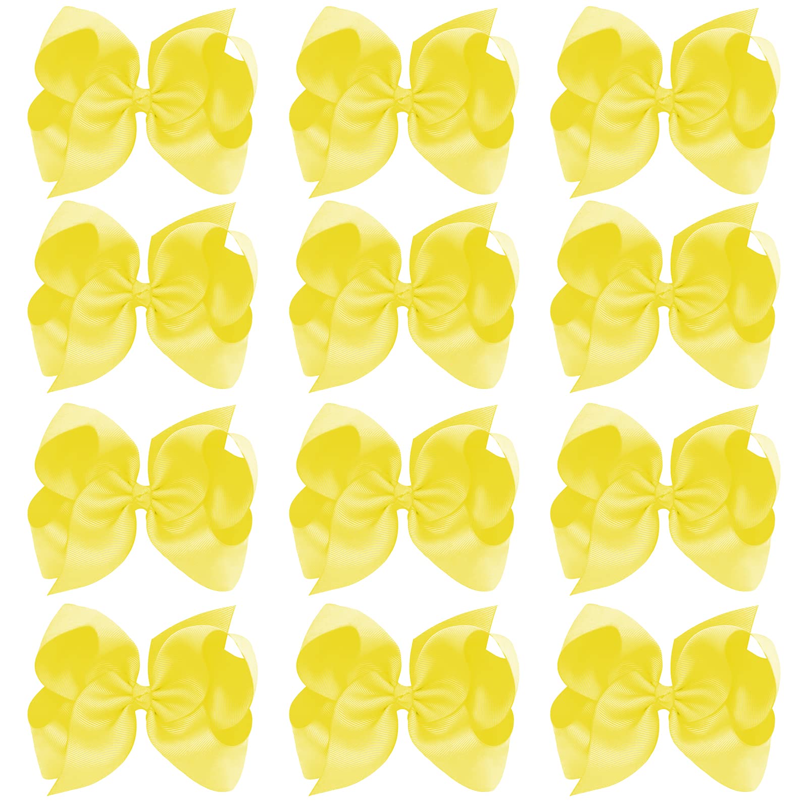 Oaoleer Big Hair Bows For Girls 12 Pcs 6' Yellow Grosgrain Ribbon Large Boutique Bow Alligator Clips Hair Accessories For Toddl