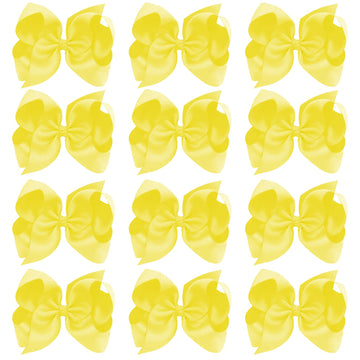 Oaoleer Big Hair Bows For Girls 12 Pcs 6' Yellow Grosgrain Ribbon Large Boutique Bow Alligator Clips Hair Accessories For Toddl