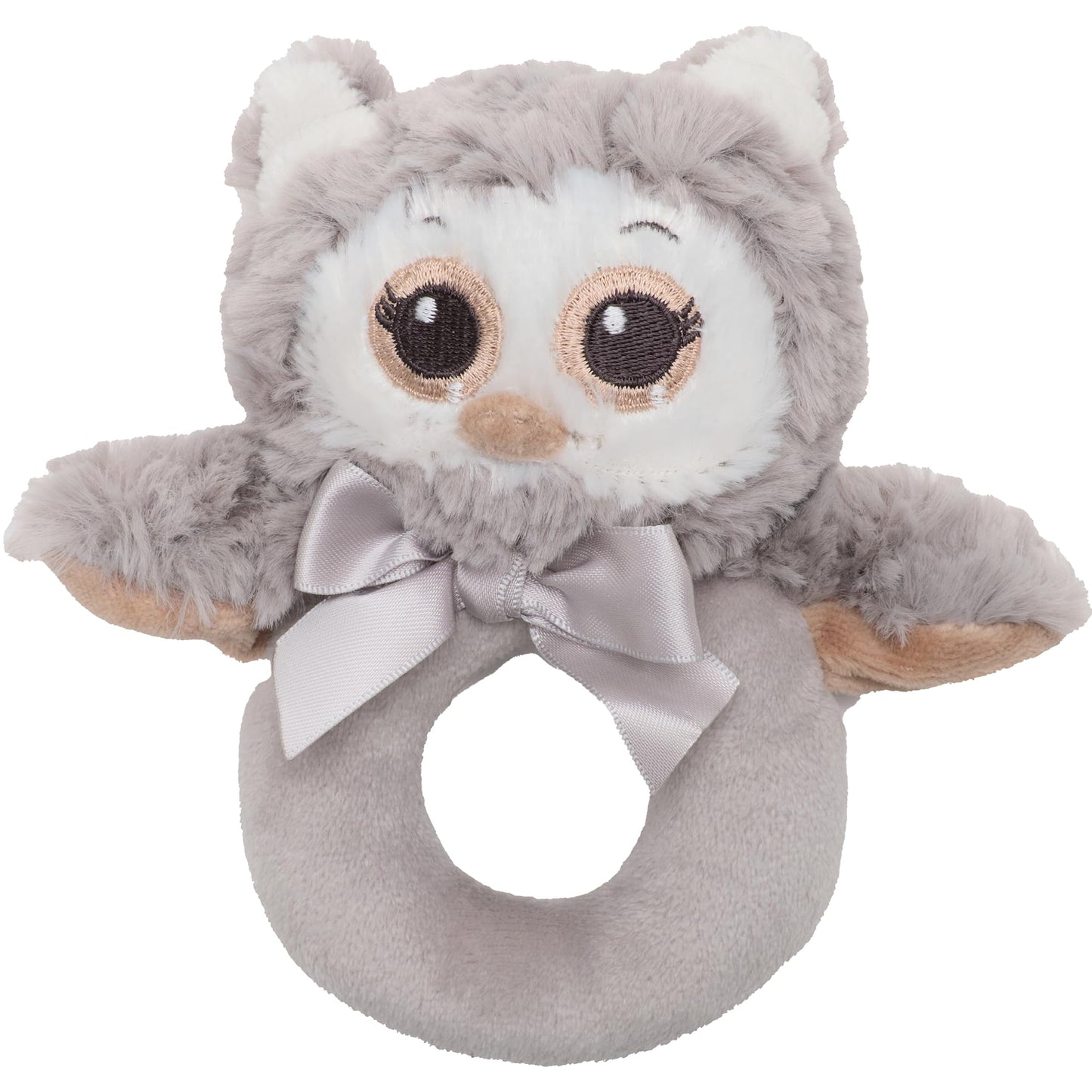 Bearington Baby Lil Owlie Plush Stuffed Animal Gray Owl Soft Ring Rattle, 5.5 - Newborn Toys