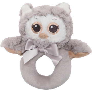 Bearington Baby Lil Owlie Plush Stuffed Animal Gray Owl Soft Ring Rattle, 5.5 - Newborn Toys