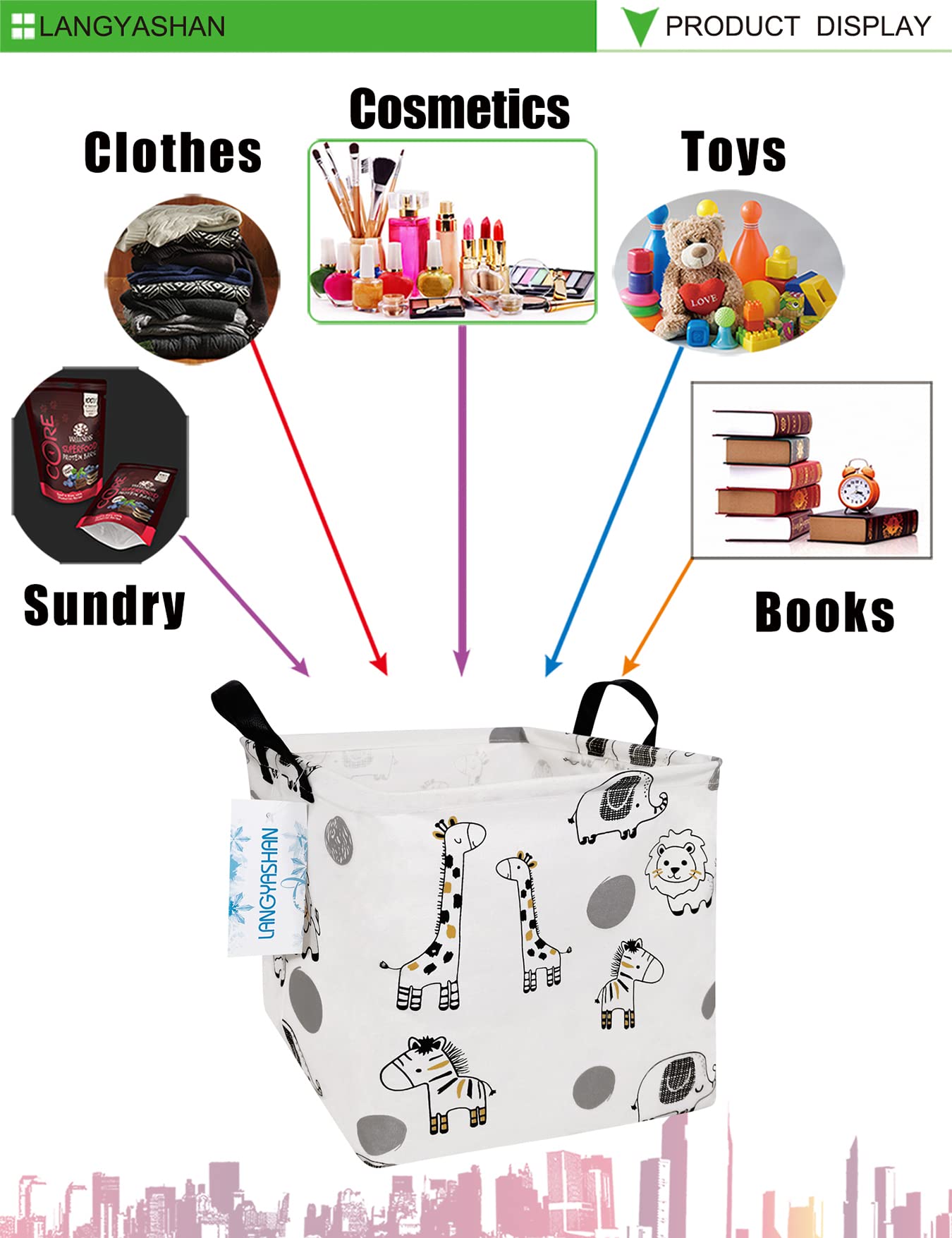 Langyashan Square Storage Baskets Waterproof Canvas Children Laundry Nursery Hamper For Shelves Gift Baskets Toy Organizer Room