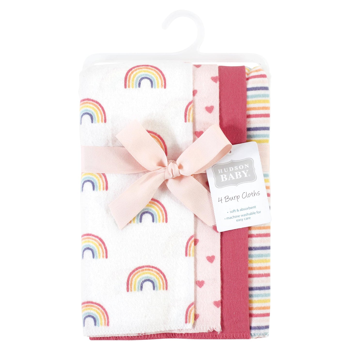 Hudson Baby Unisex Baby Cotton Flannel Burp Cloths, Creative Rainbow 4-Pack, One Size