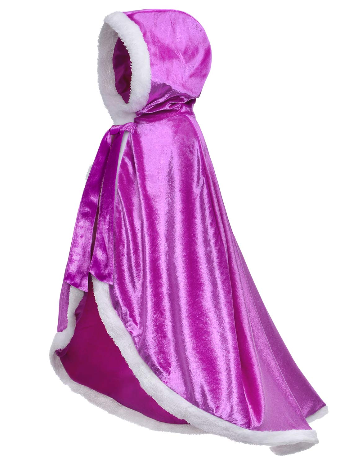 Fur Princess Costume Cape Fur Hooded Cloaks For Girls Dress Up Purple 6-7 Years(130Cm)