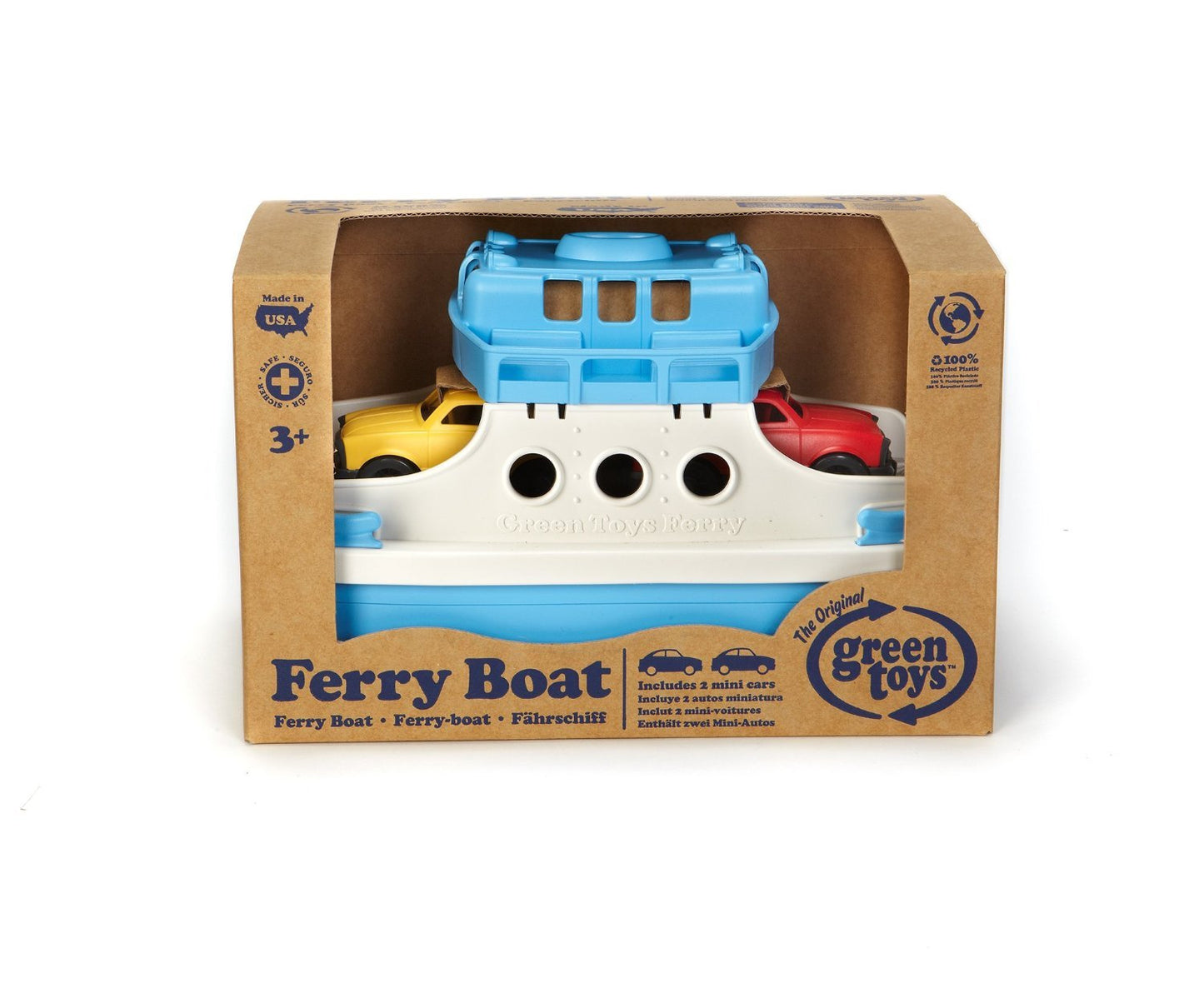 Green Toys Ferry Boat with Mini Cars Bathtub Toy, Blue/White, Standard