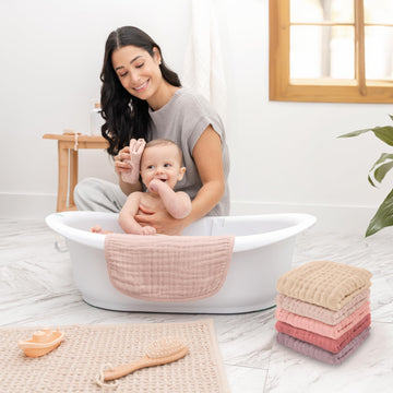 Comfy Cubs Muslin Baby Washcloths 10 Pack - Soft 6-Layer Cotton Wash Cloths For Sensitive Skin - 10'X10' Large, Gentle, Absorb