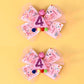 Birthday Hair Clips - 2Pc Pink Glitter Bow Hair Clips With Mesh Material And Colorful Balls For 4Th Birthday Baby Bow Party Deco